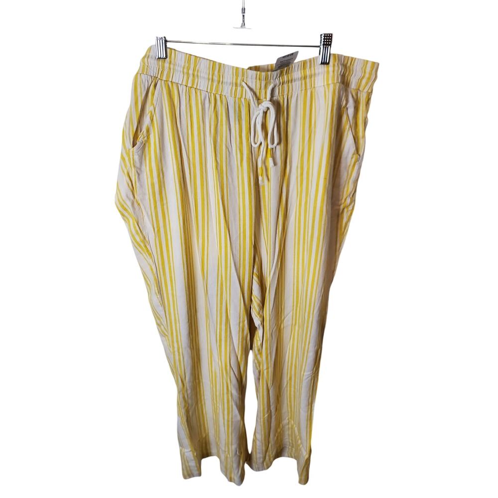 Torrid Pull-On Wide Leg Stretch Linen High Rise Pants, Yellow Stripe, NWT, 3X